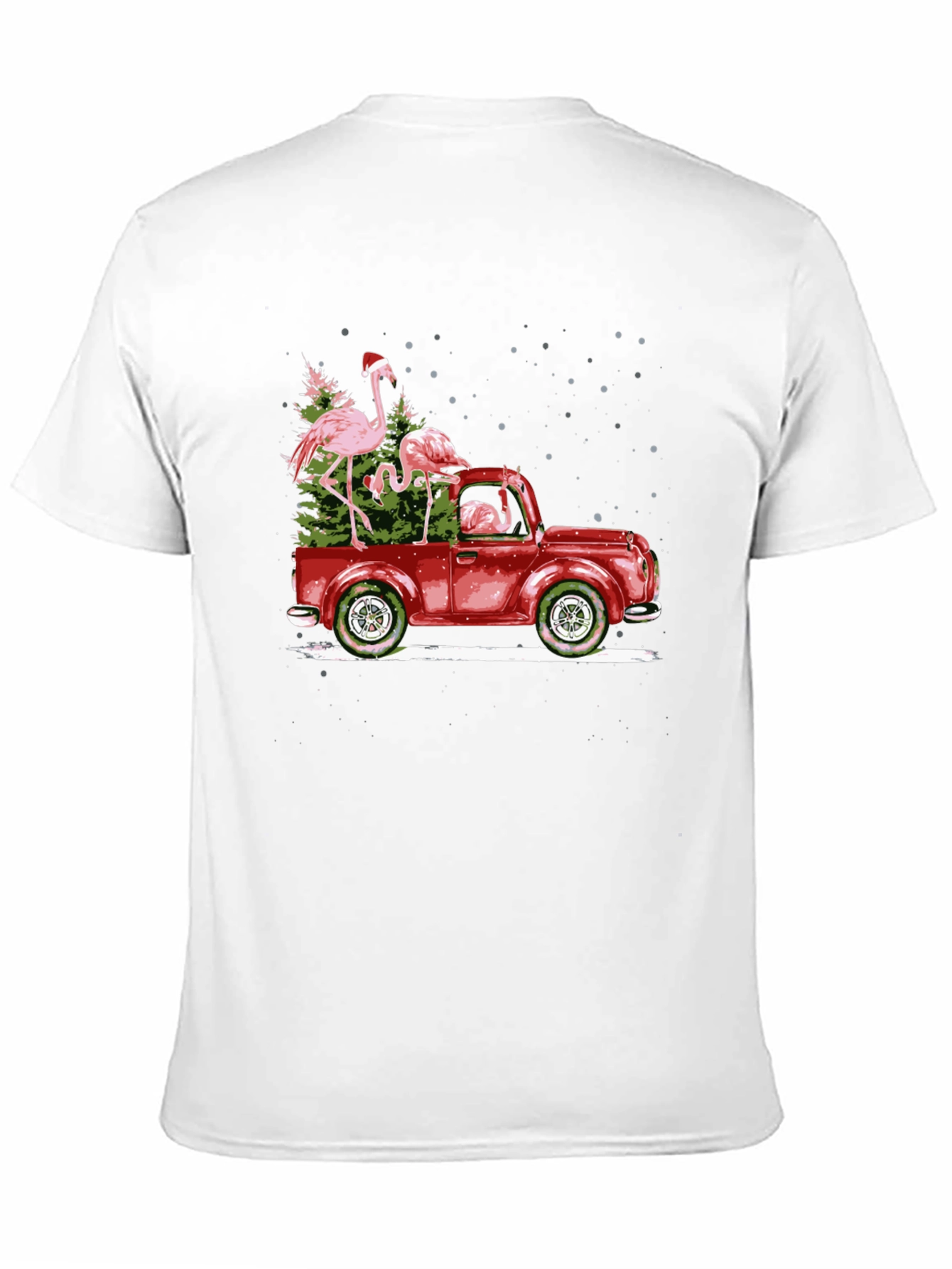 Flamingo Christmas Truck Black T-Shirt