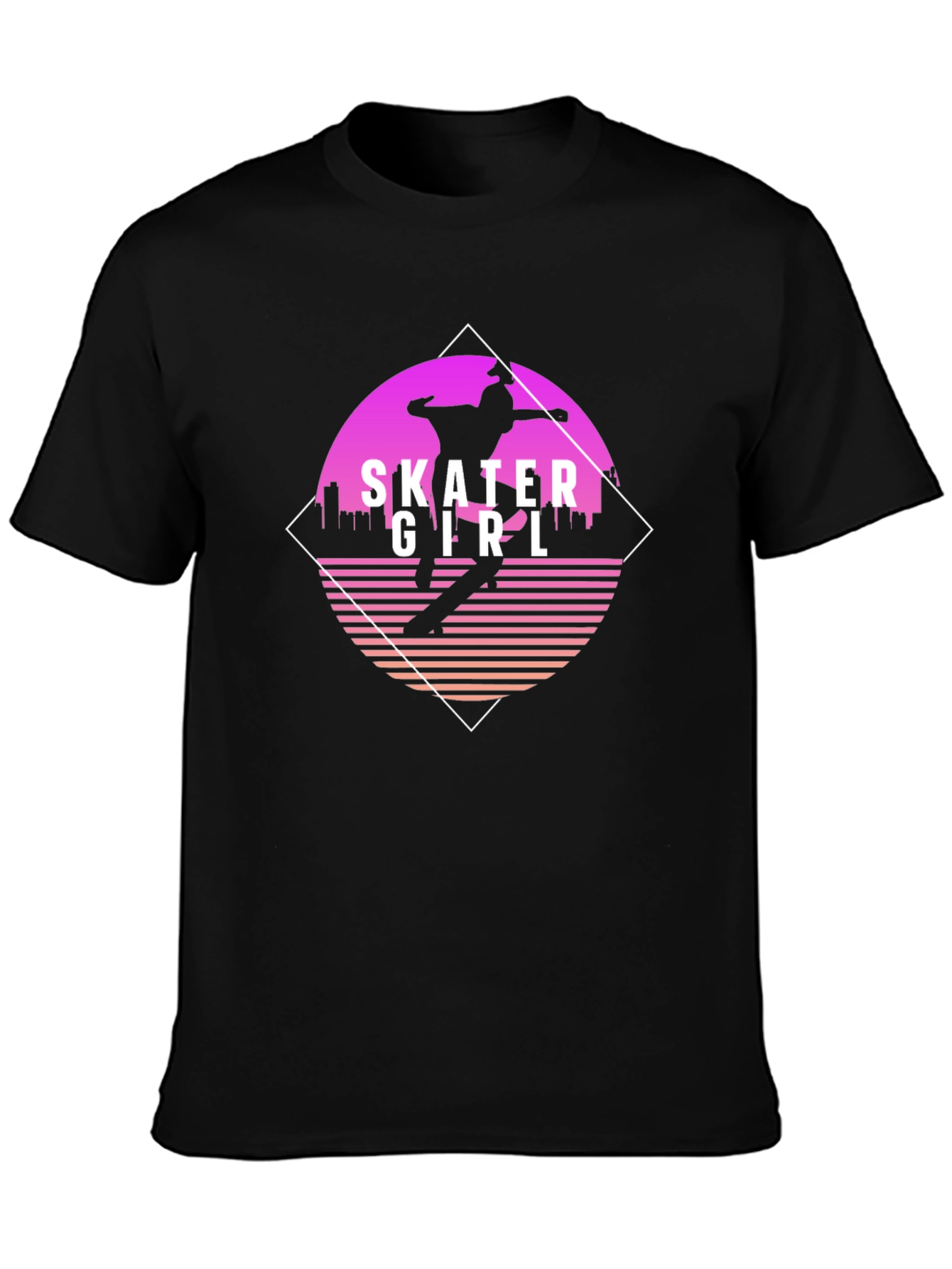 Skater Girl Retro Style Black T-Shirt