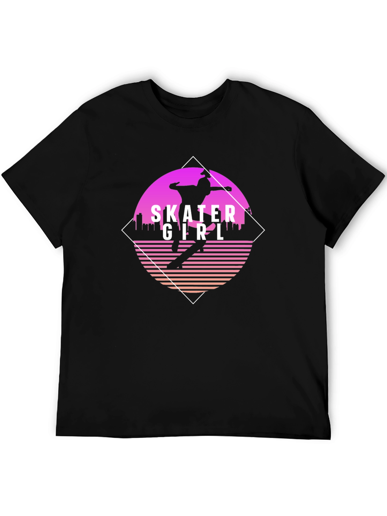 Skater Girl Retro Style Black T-Shirt