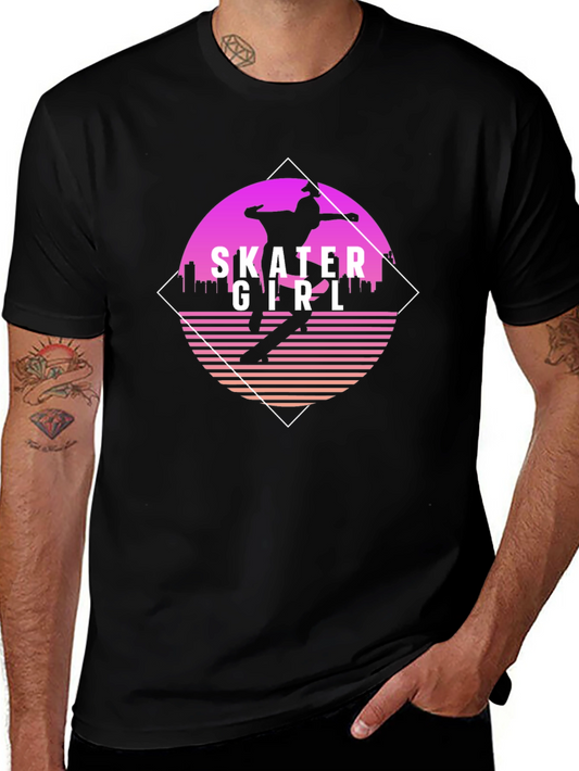 Skater Girl Retro Style Black T-Shirt