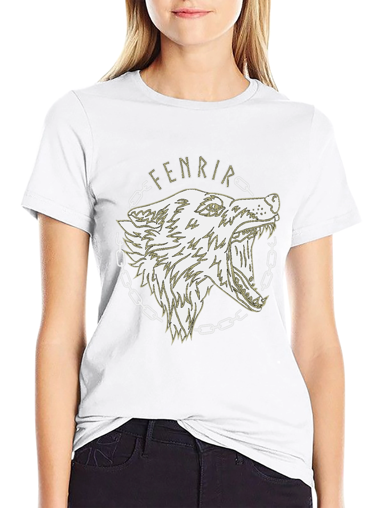 Fenrir Wolf Graphic Print Black T-Shirt