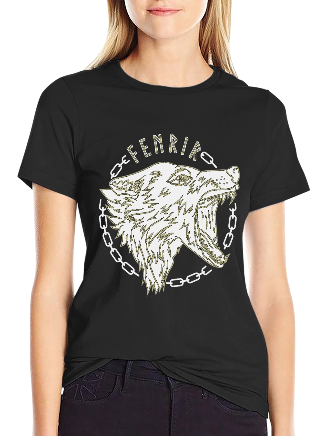 Fenrir Wolf Graphic Print Black T-Shirt