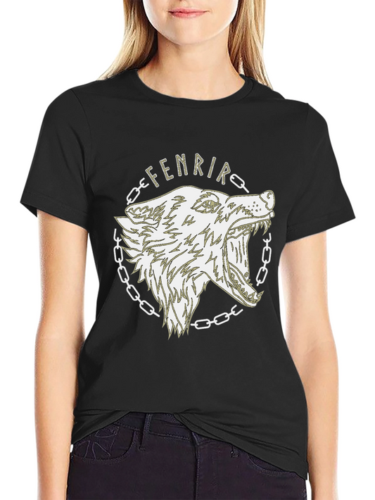 Fenrir Wolf Graphic Print Black T-Shirt
