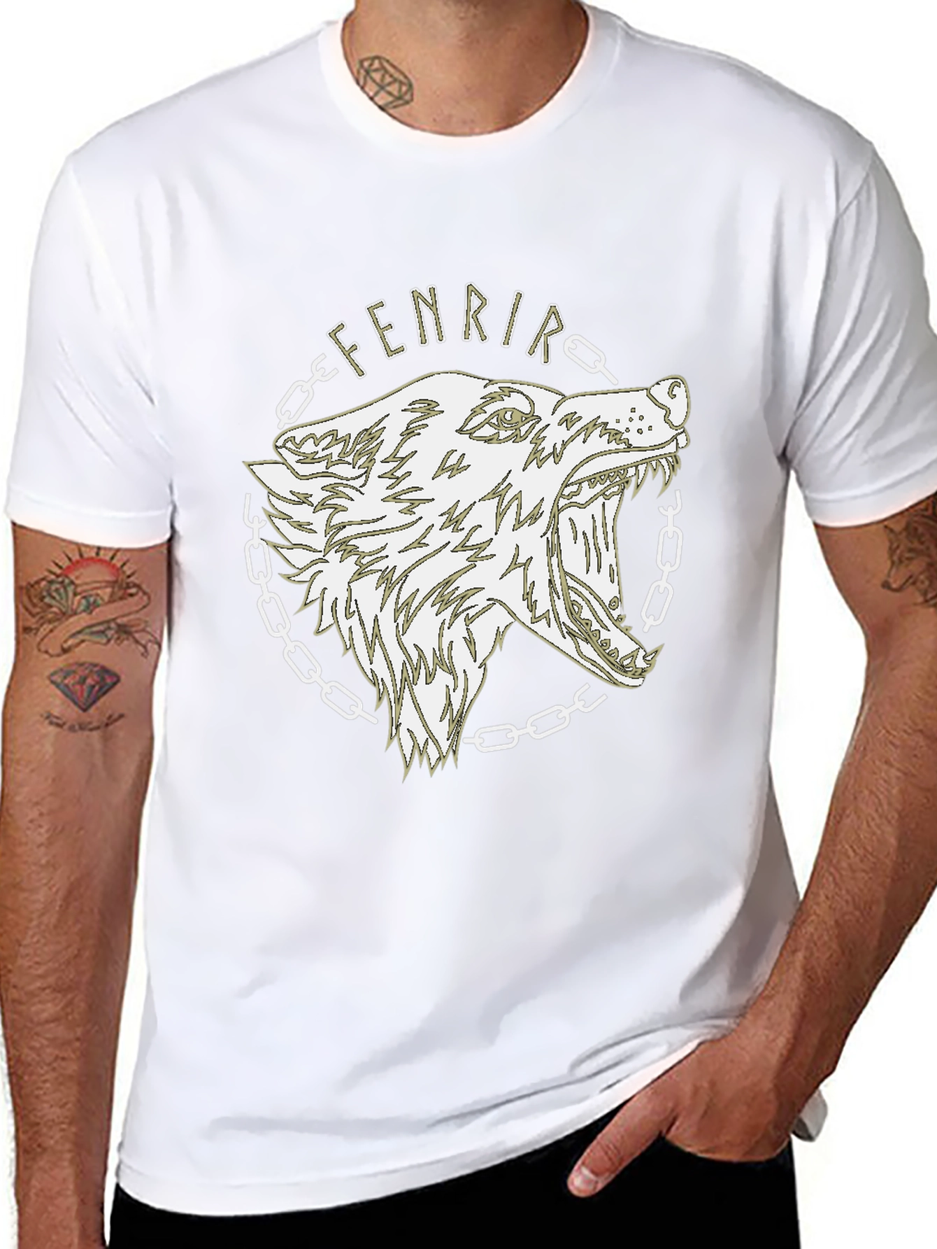 Fenrir Wolf Graphic Print Black T-Shirt