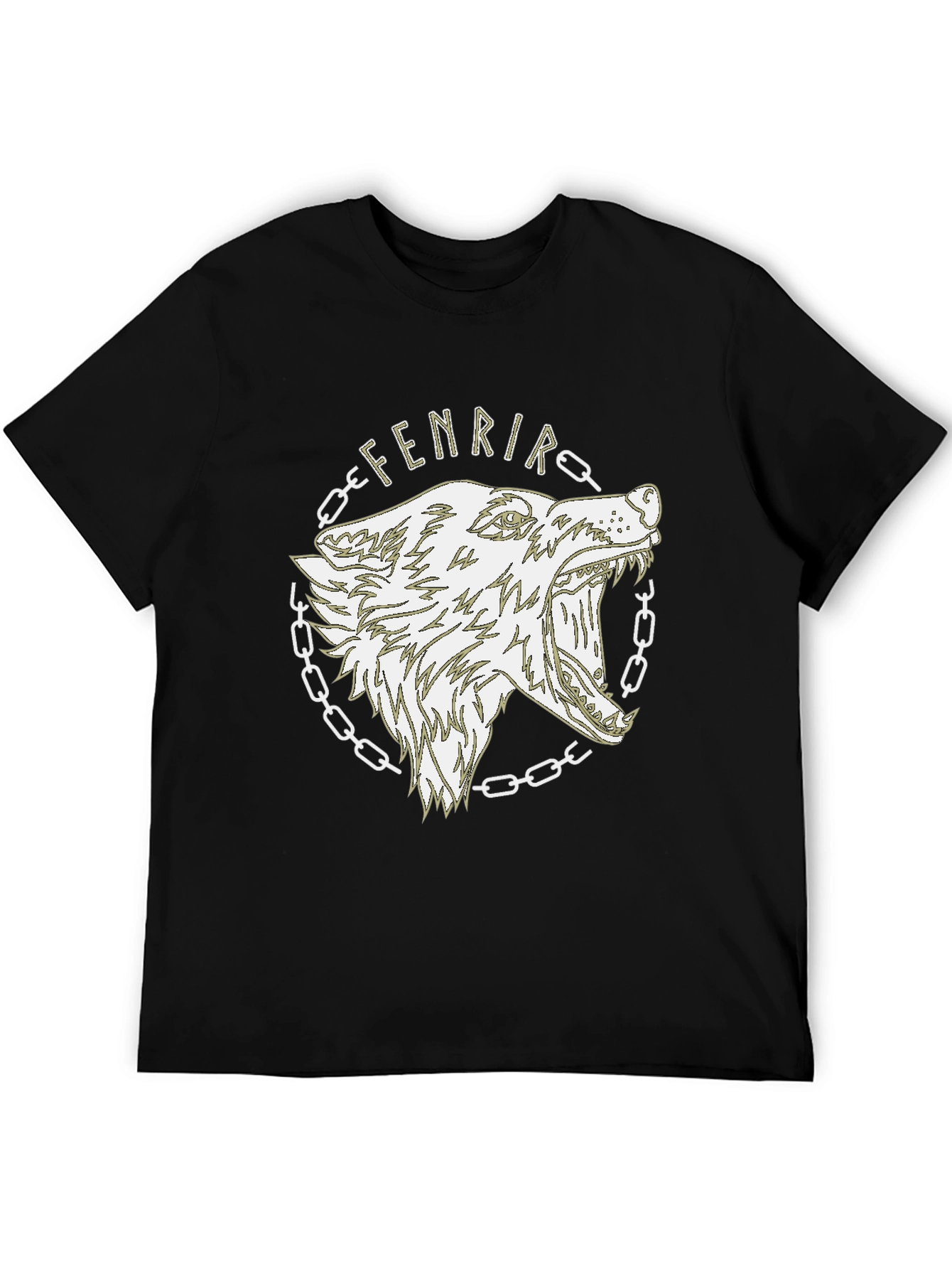 Fenrir Wolf Graphic Print Black T-Shirt