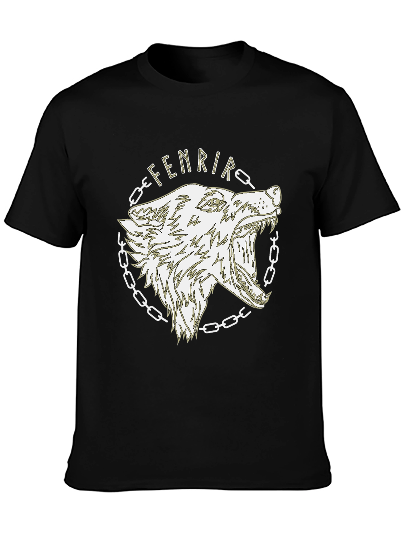 Fenrir Wolf Graphic Print Black T-Shirt