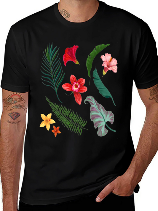 Tropical Floral Print Black T-Shirt