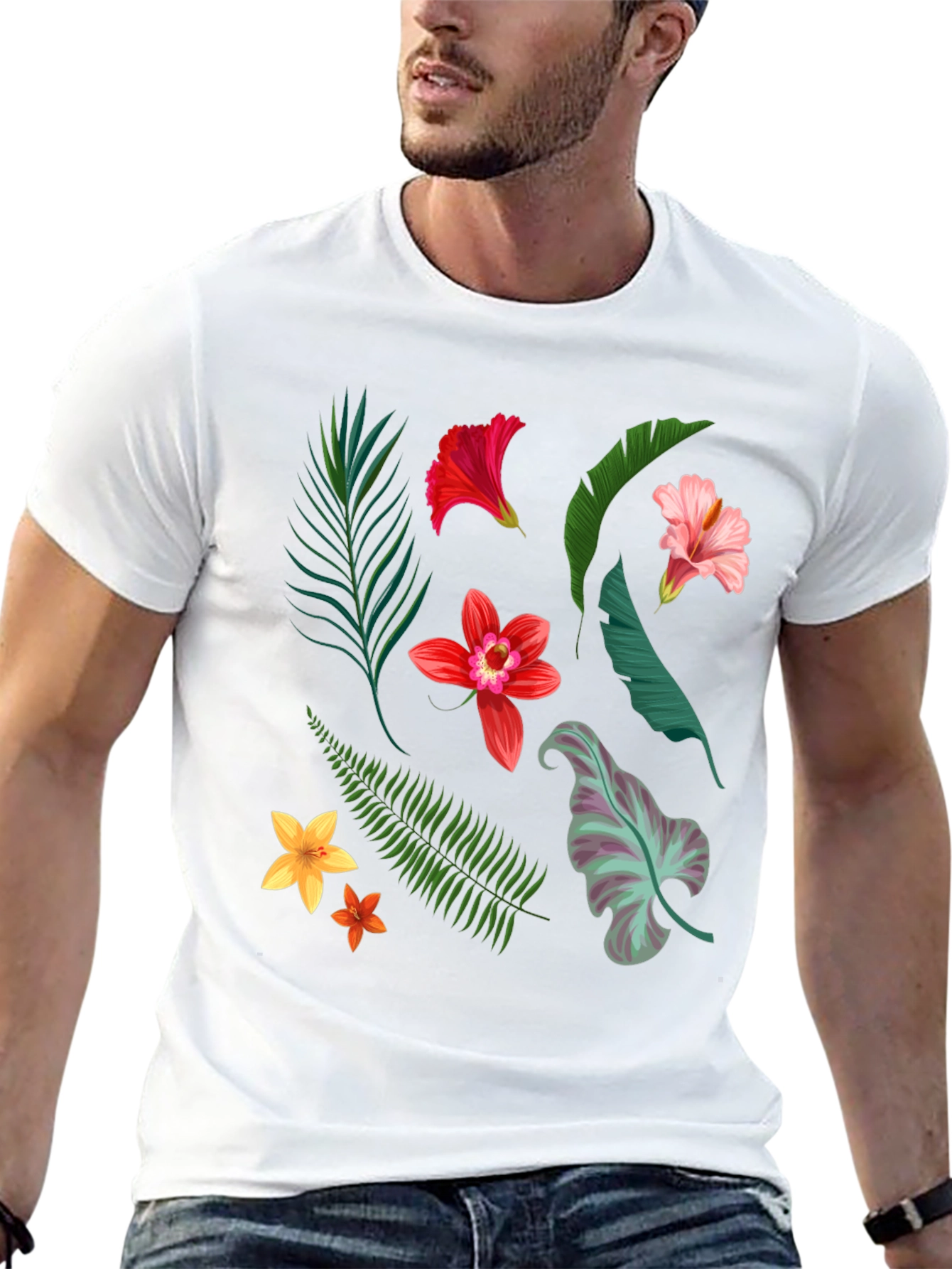 Tropical Floral Print Black T-Shirt