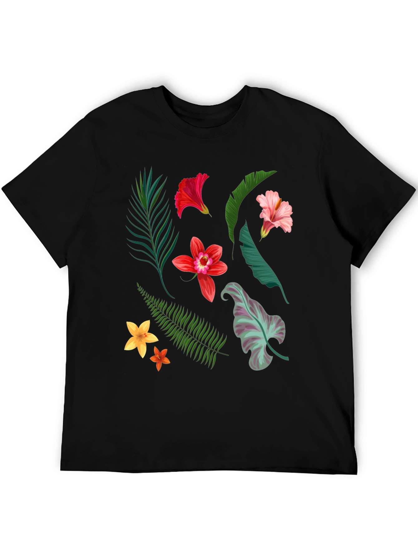Tropical Floral Print Black T-Shirt