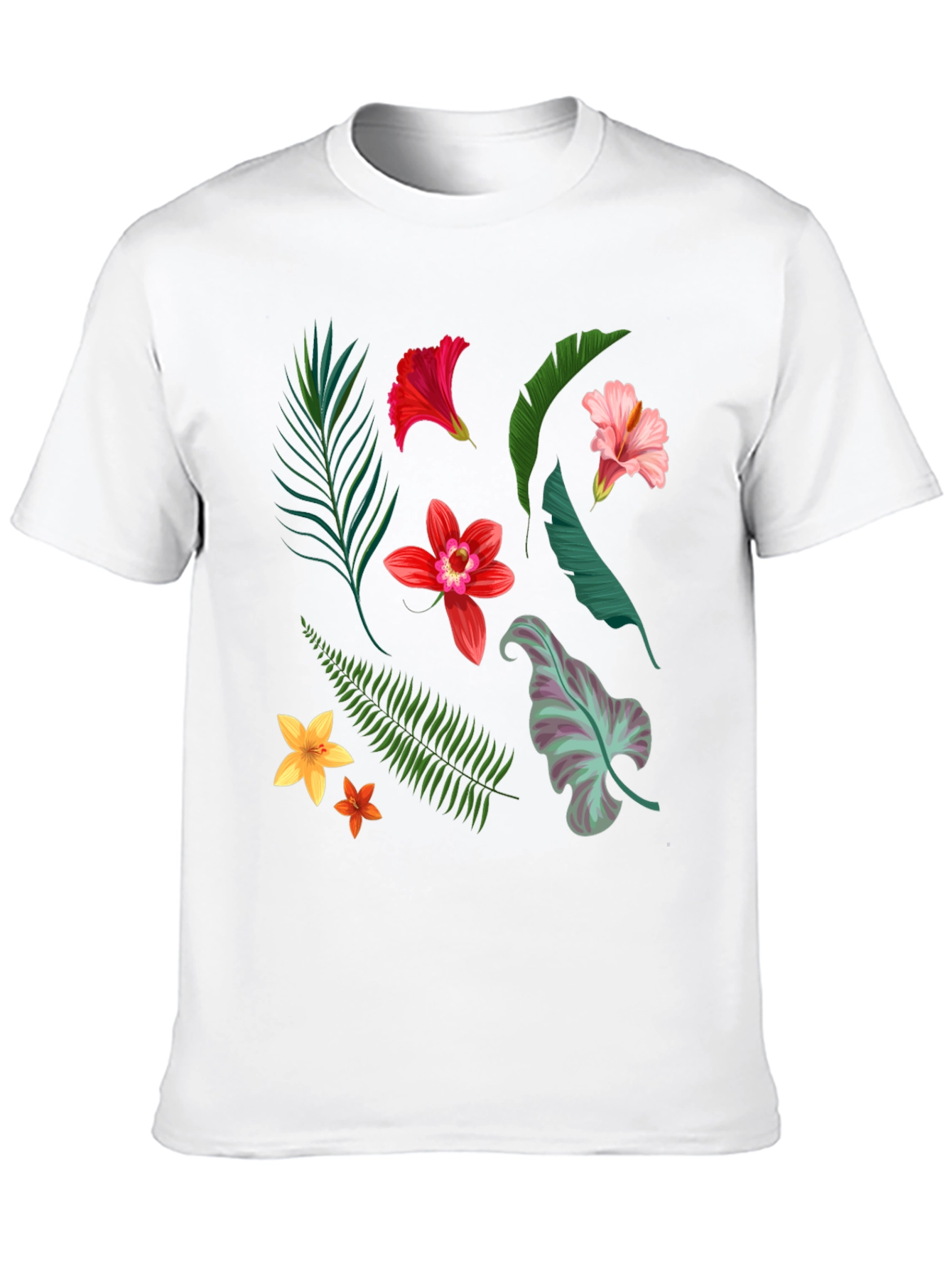 Tropical Floral Print Black T-Shirt