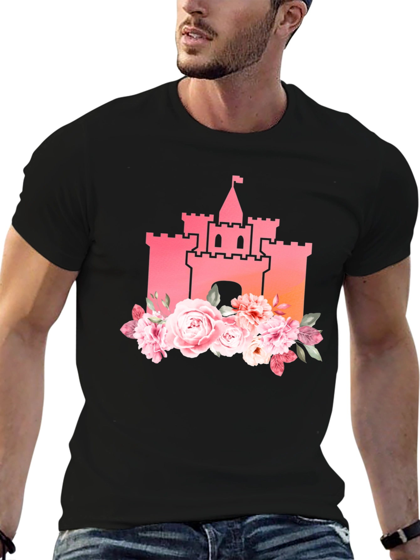 Floral Castle Graphic Tee - Black T-Shirt