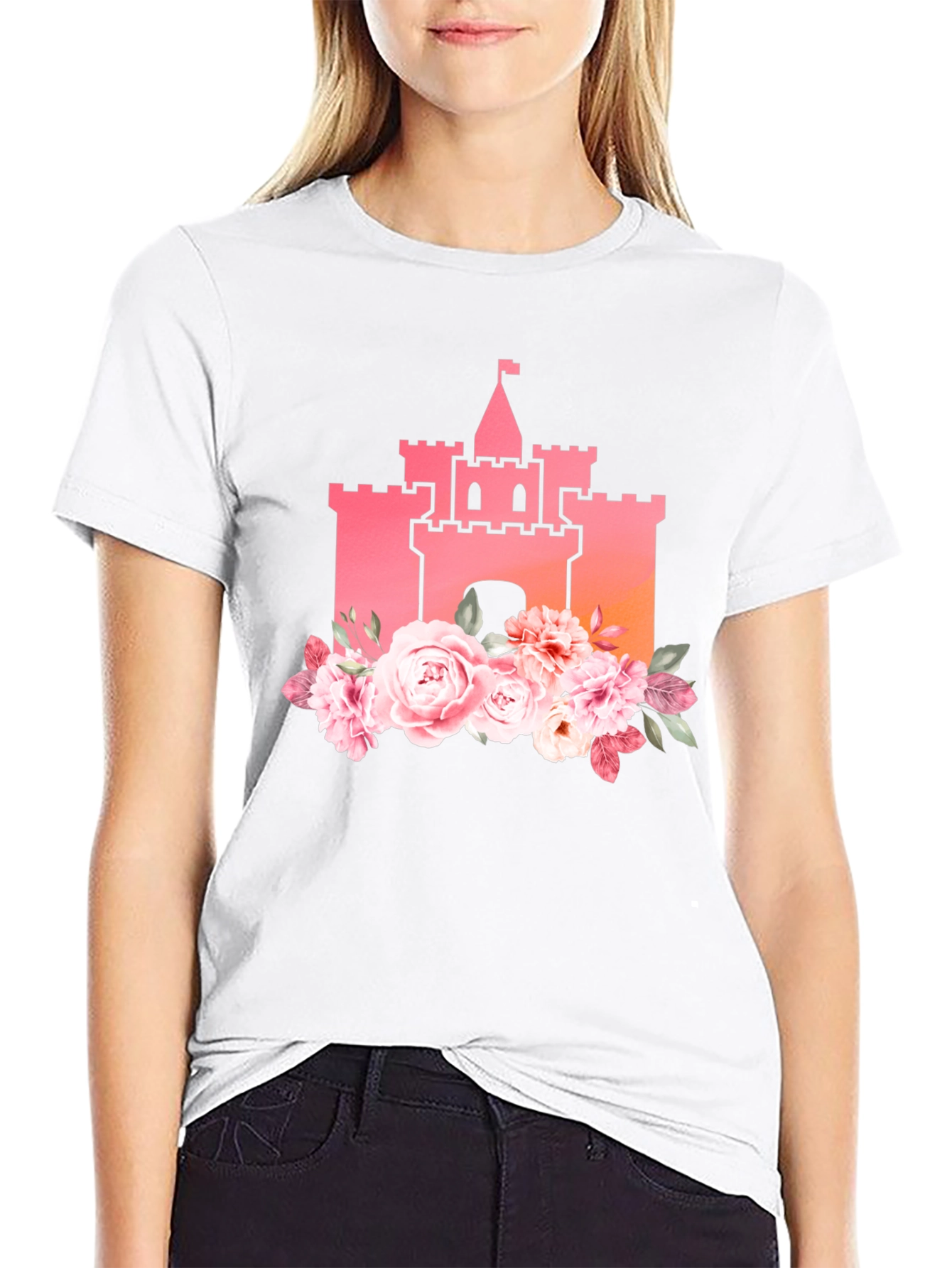 Floral Castle Graphic Tee - Black T-Shirt