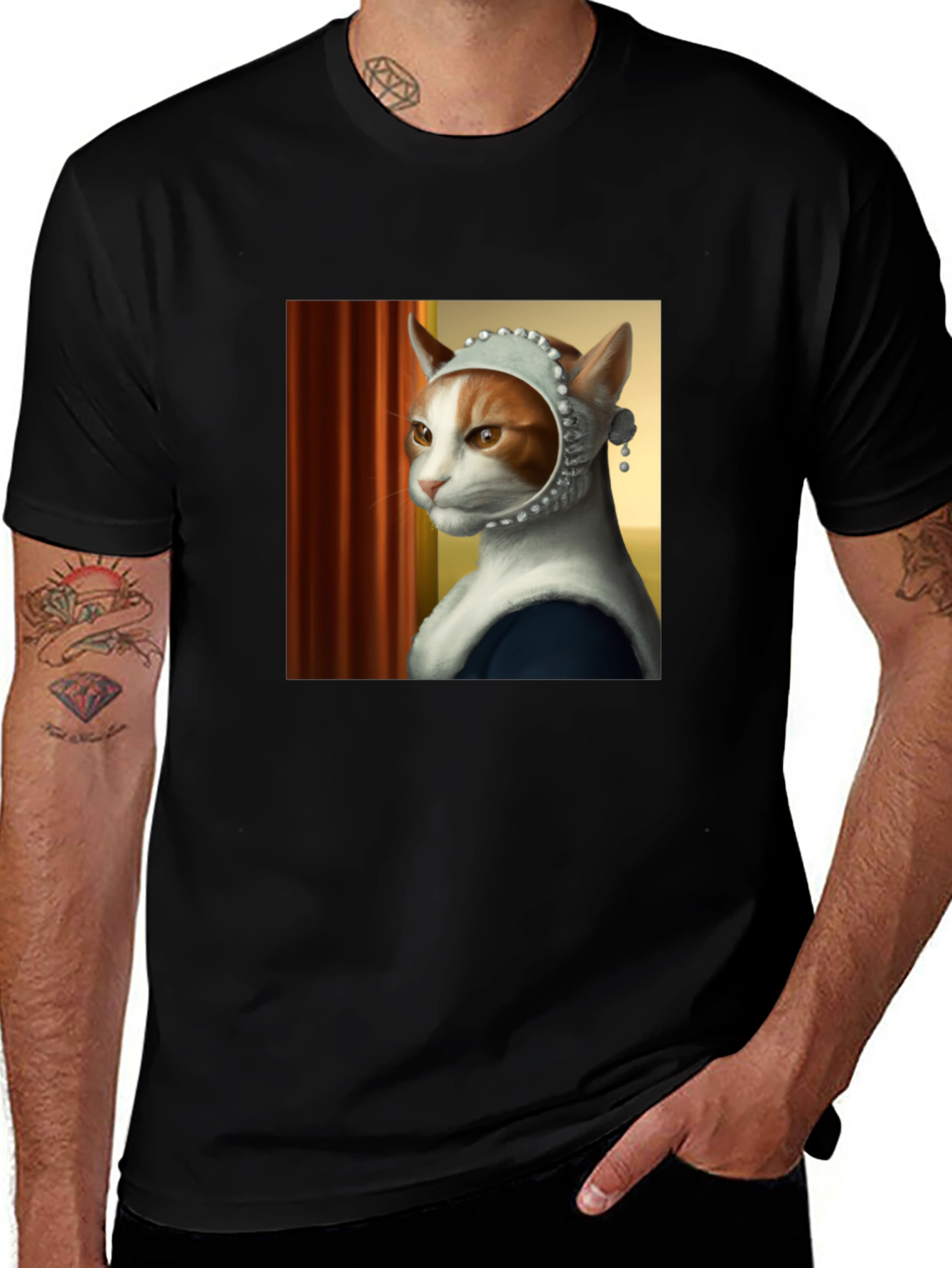 Cat with Pearl Earring T-Shirt