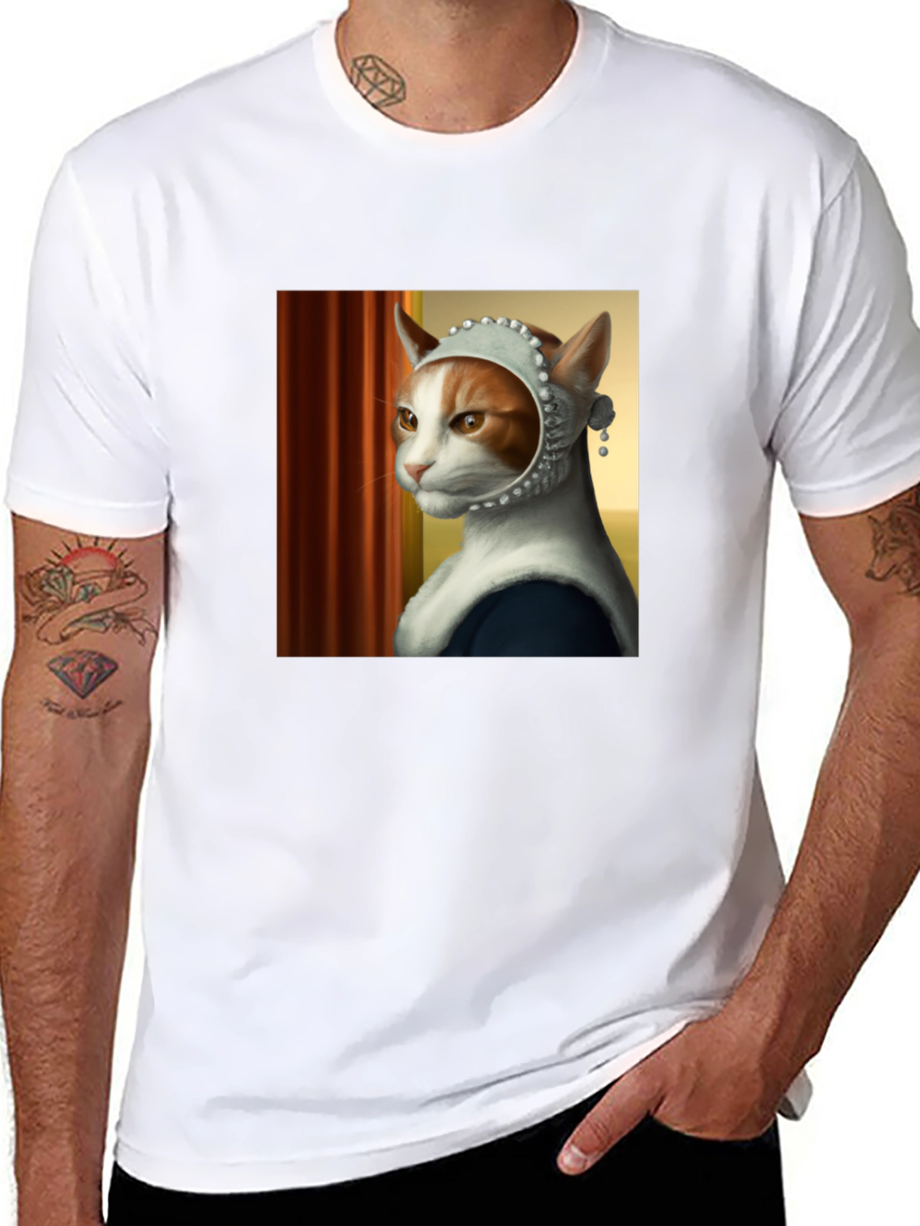 Cat with Pearl Earring T-Shirt