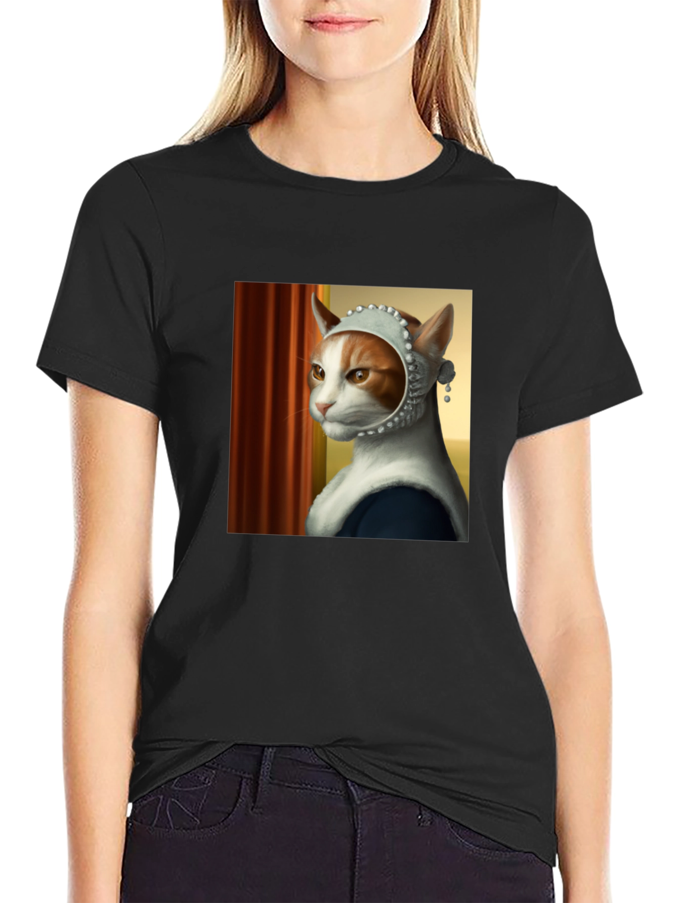 Cat with Pearl Earring T-Shirt