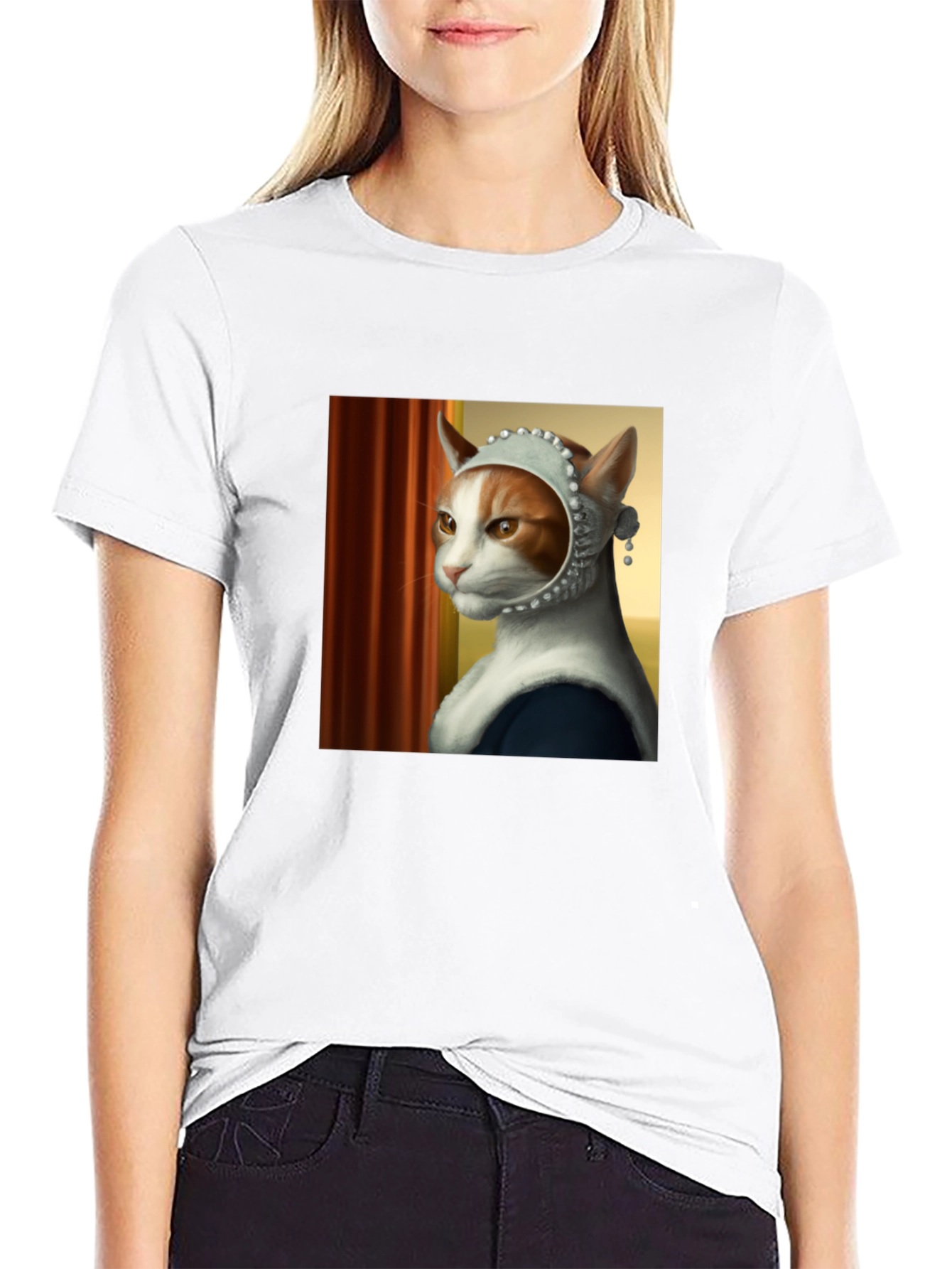 Cat with Pearl Earring T-Shirt