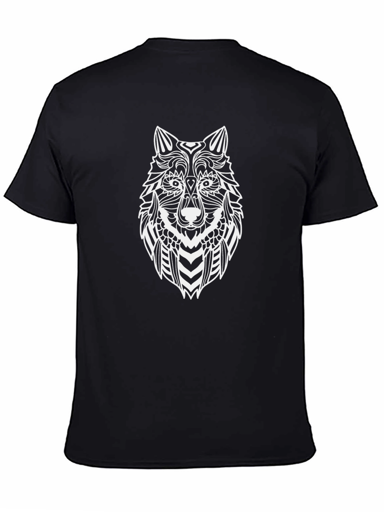 Mens Black T-Shirt with Wolf Graphic