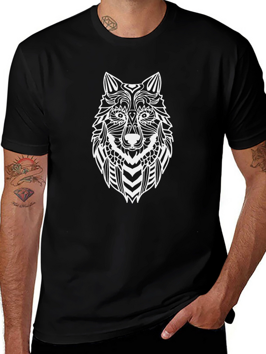 Mens Black T-Shirt with Wolf Graphic