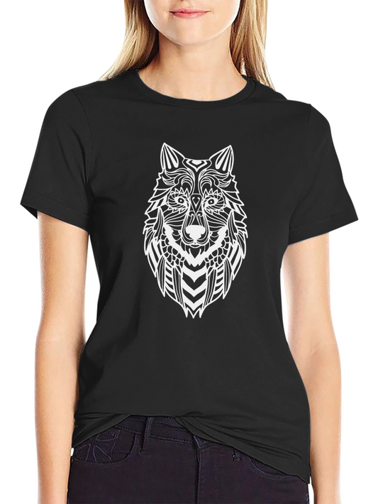 Mens Black T-Shirt with Wolf Graphic