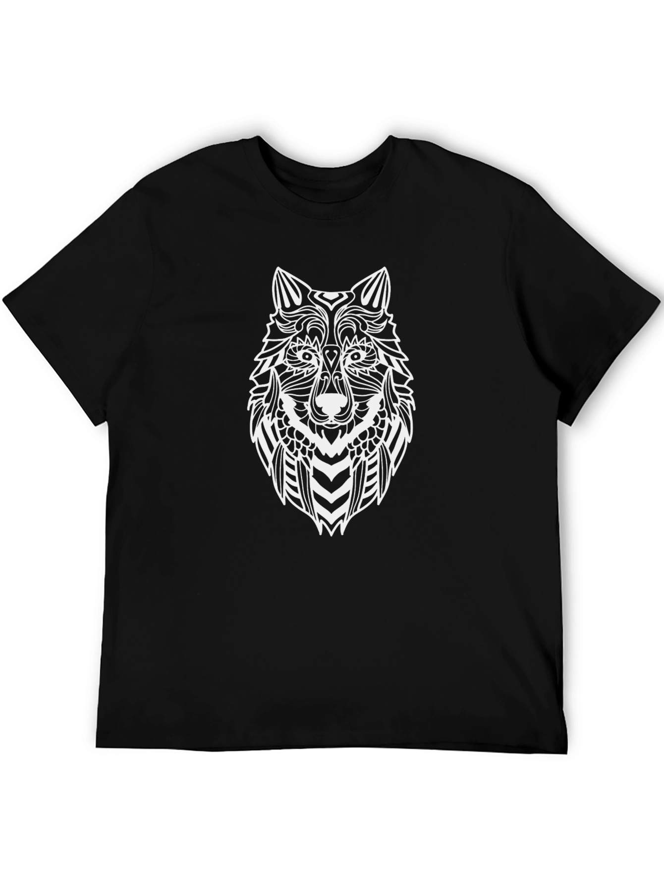 Mens Black T-Shirt with Wolf Graphic