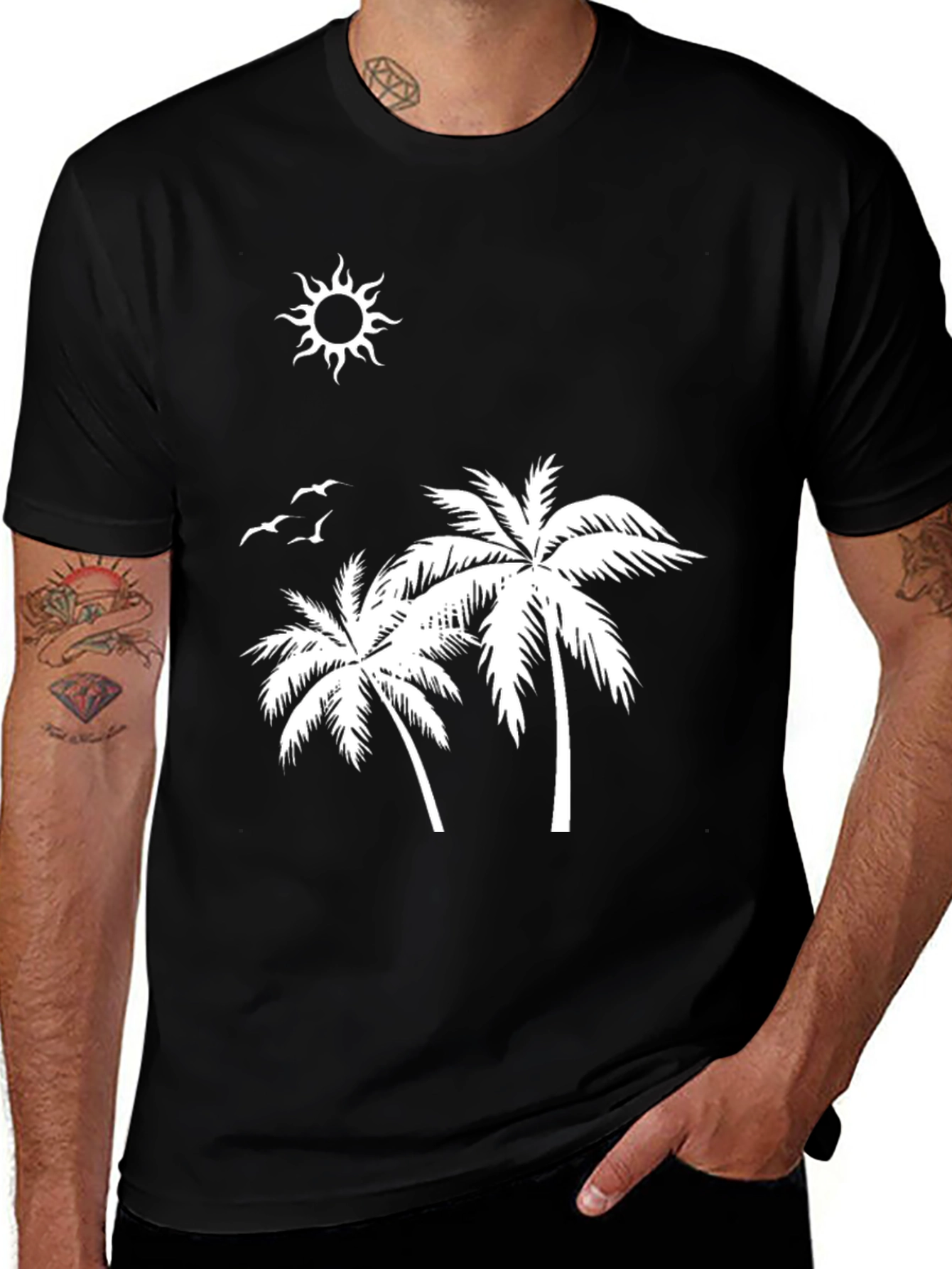 Tropical Palm Tree Graphic Black T-Shirt