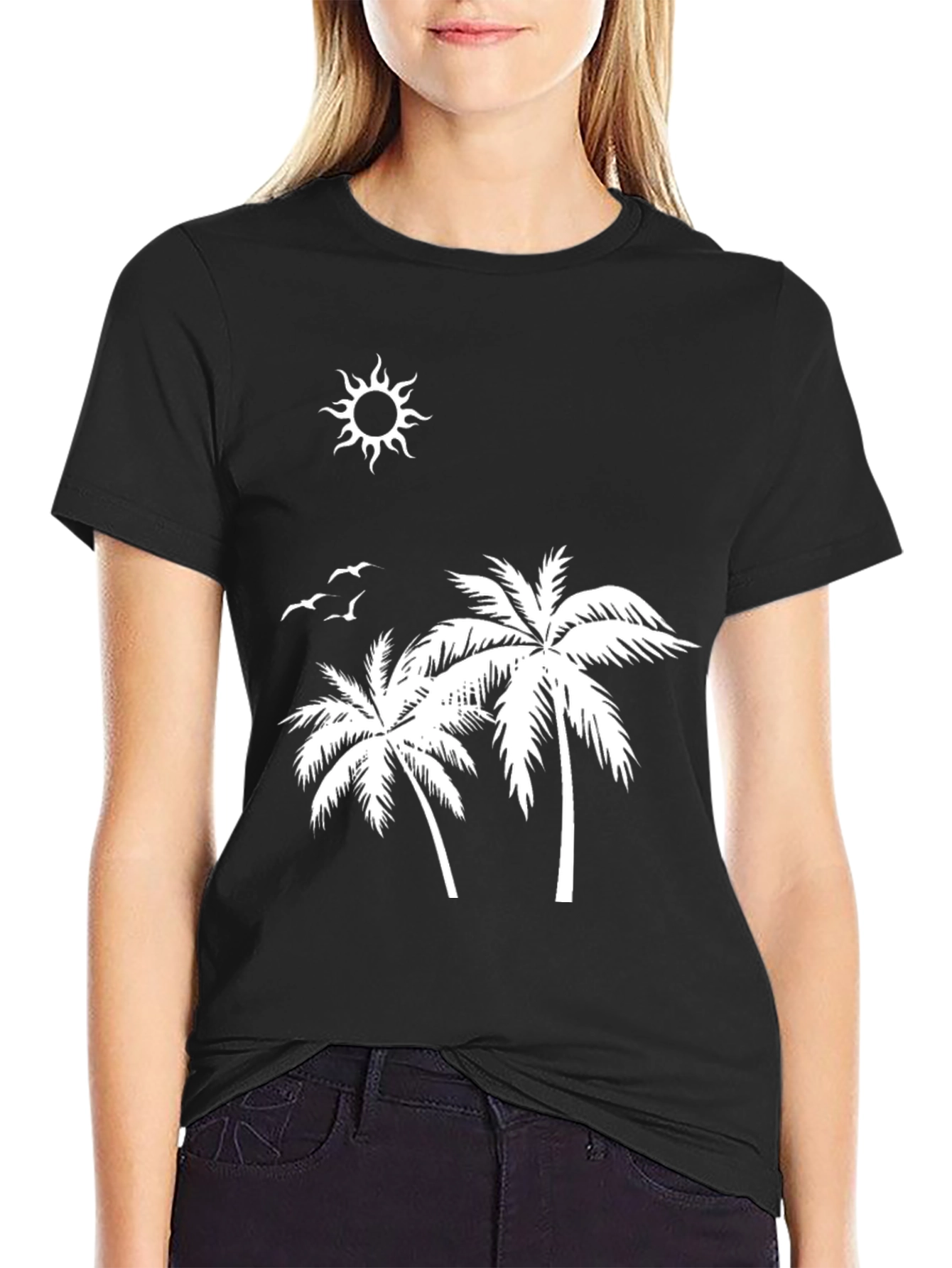 Tropical Palm Tree Graphic Black T-Shirt