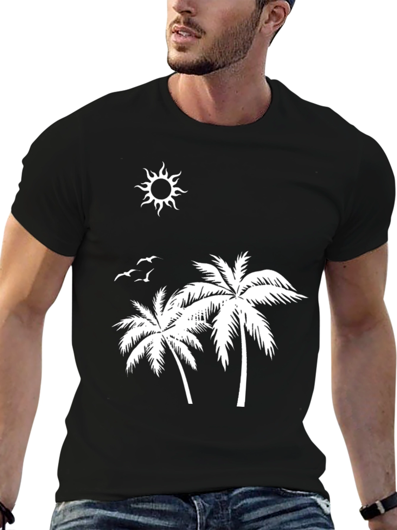 Tropical Palm Tree Graphic Black T-Shirt