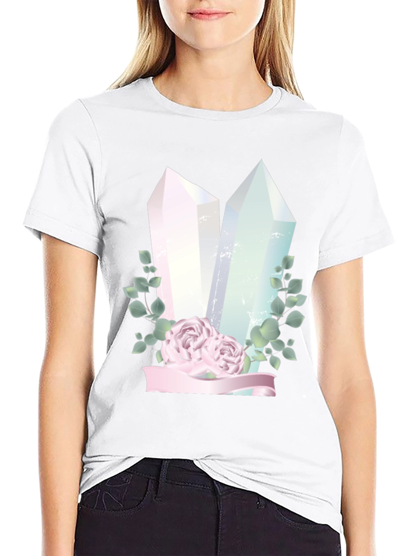 Crystal & Roses Graphic Black T-Shirt