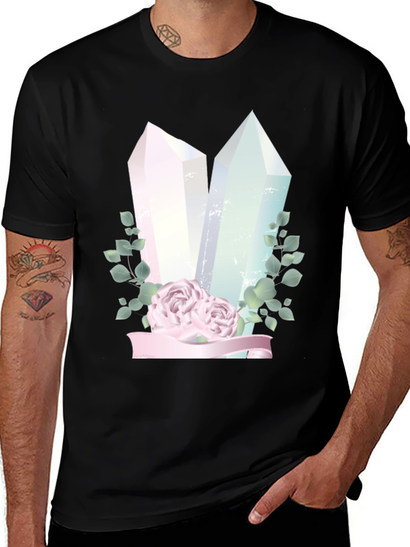 Crystal & Roses Graphic Black T-Shirt