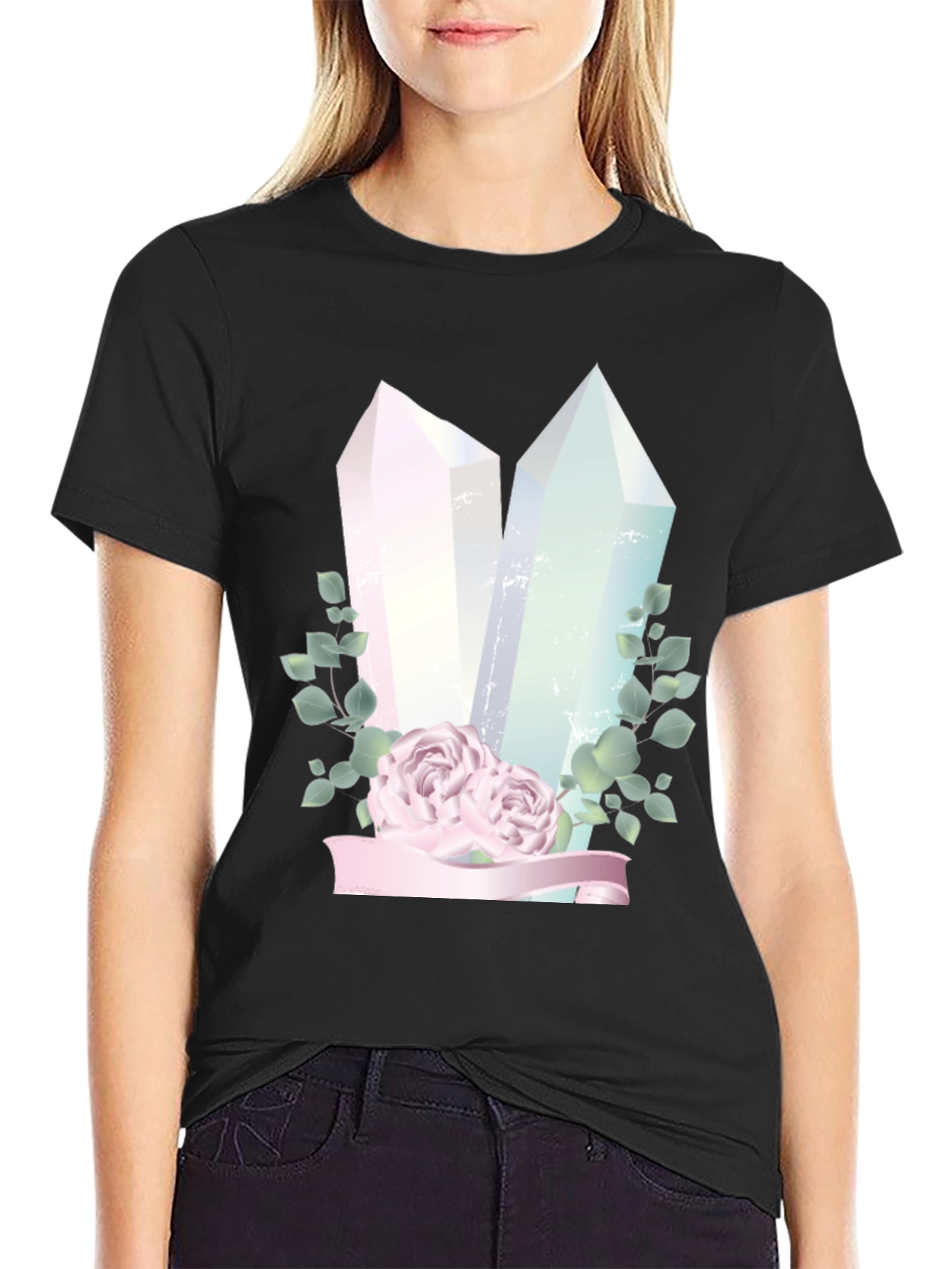 Crystal & Roses Graphic Black T-Shirt