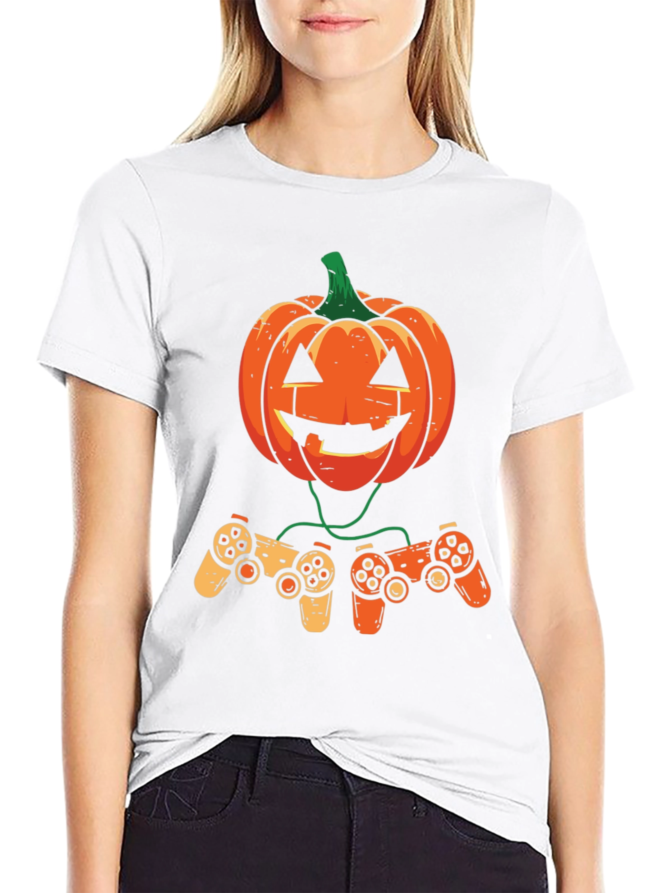 Gamer Pumpkin Halloween Graphic Tee