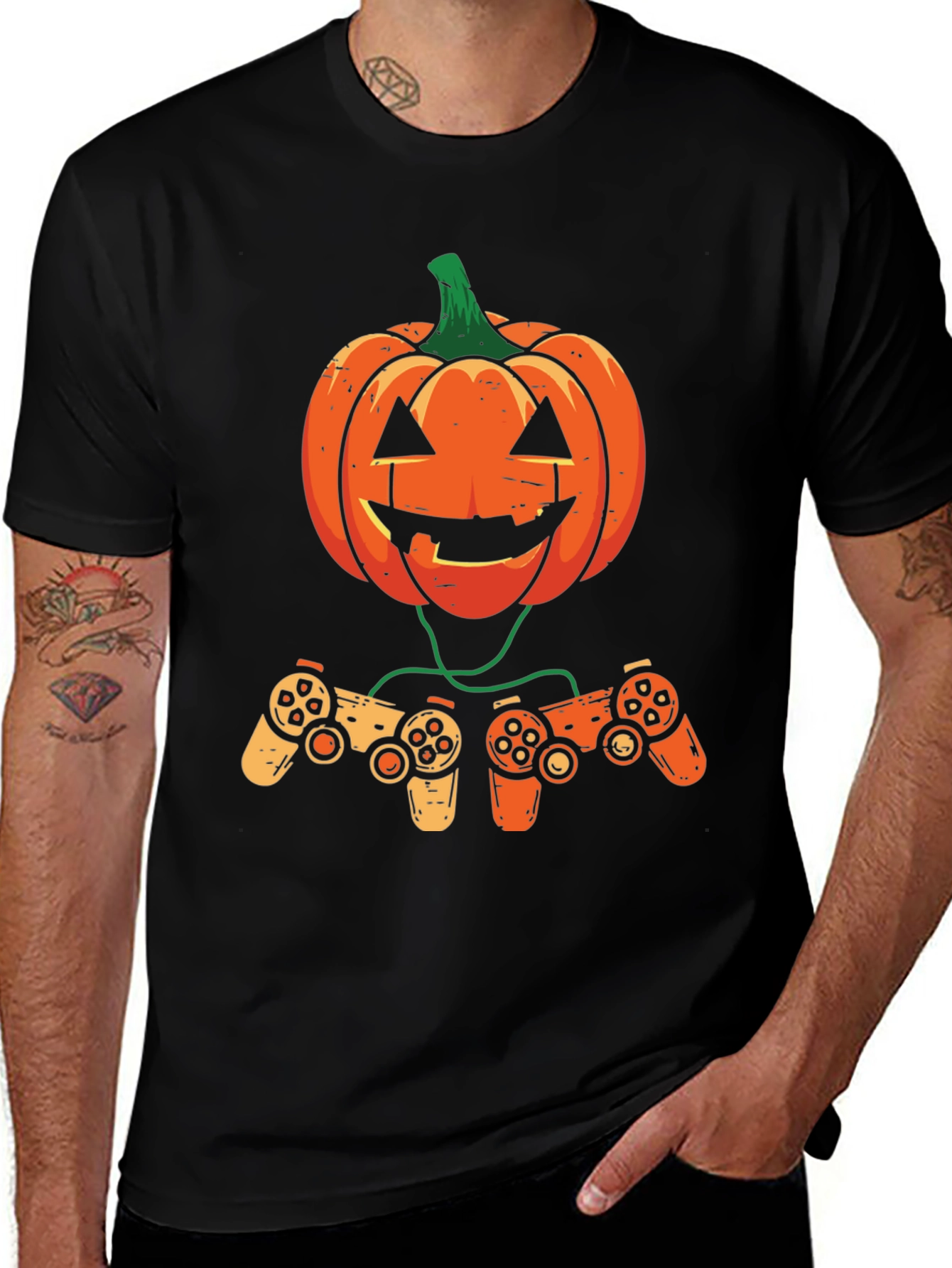 Gamer Pumpkin Halloween Graphic Tee