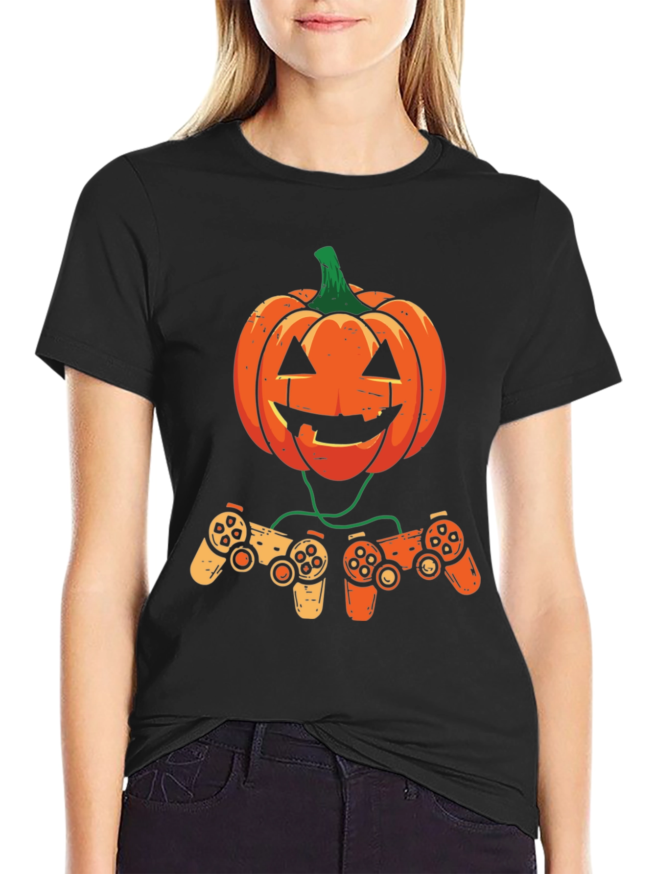 Gamer Pumpkin Halloween Graphic Tee