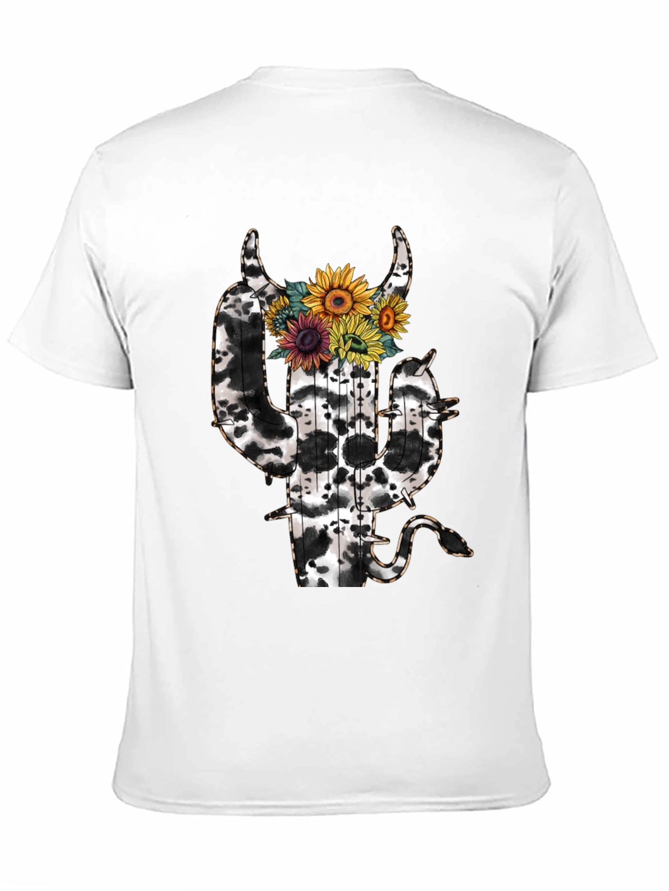Cow Print Cactus T-Shirt with Sunflowers
