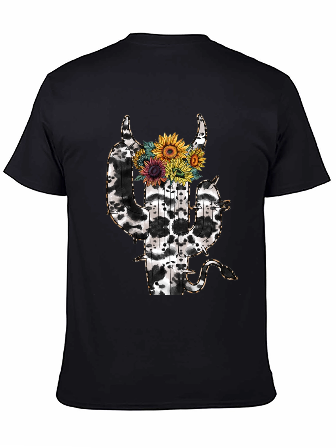 Cow Print Cactus T-Shirt with Sunflowers