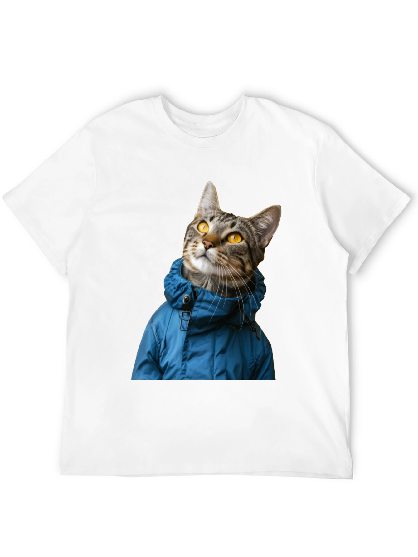 Cat in Blue Jacket Black T-Shirt