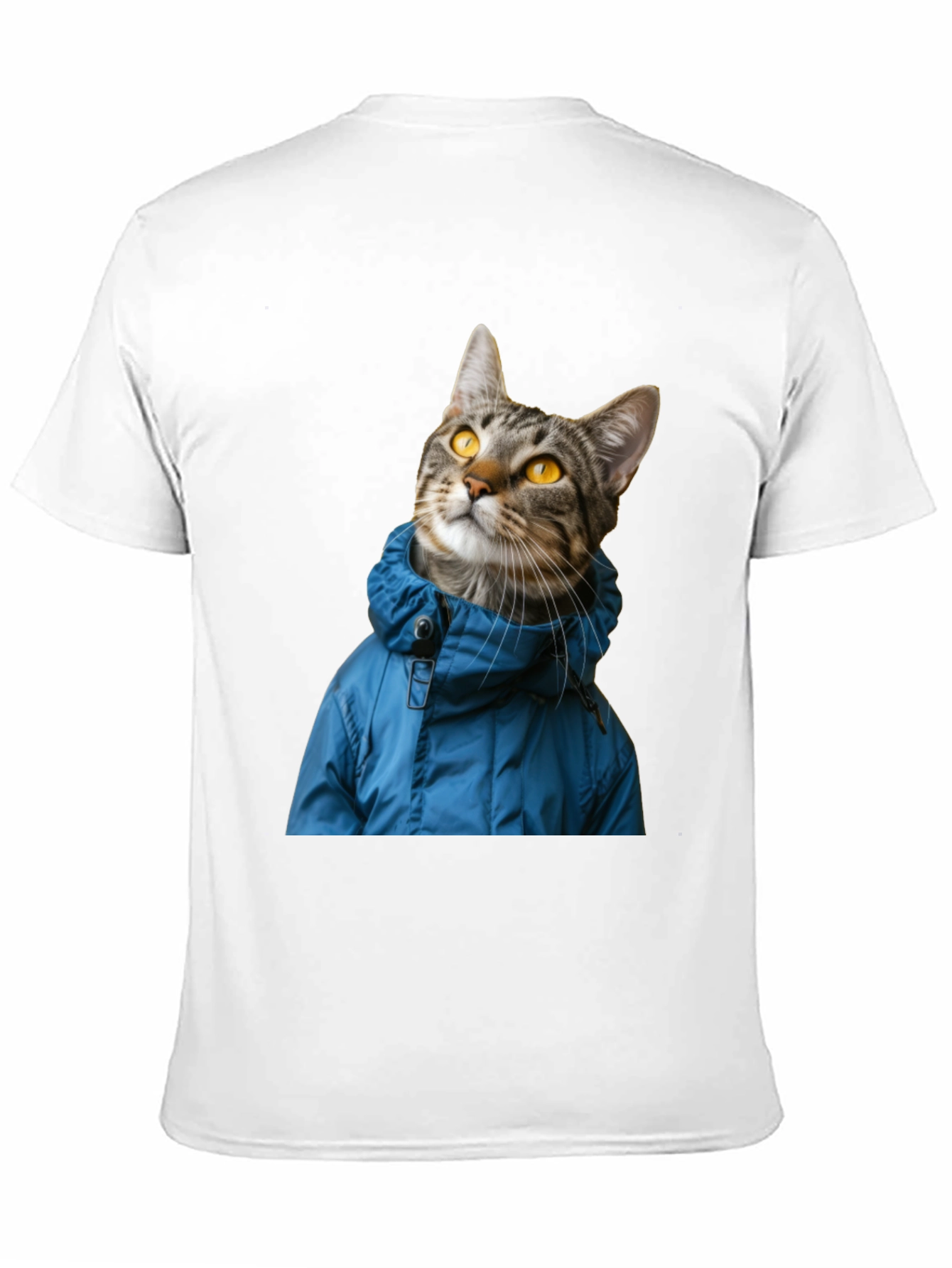 Cat in Blue Jacket Black T-Shirt