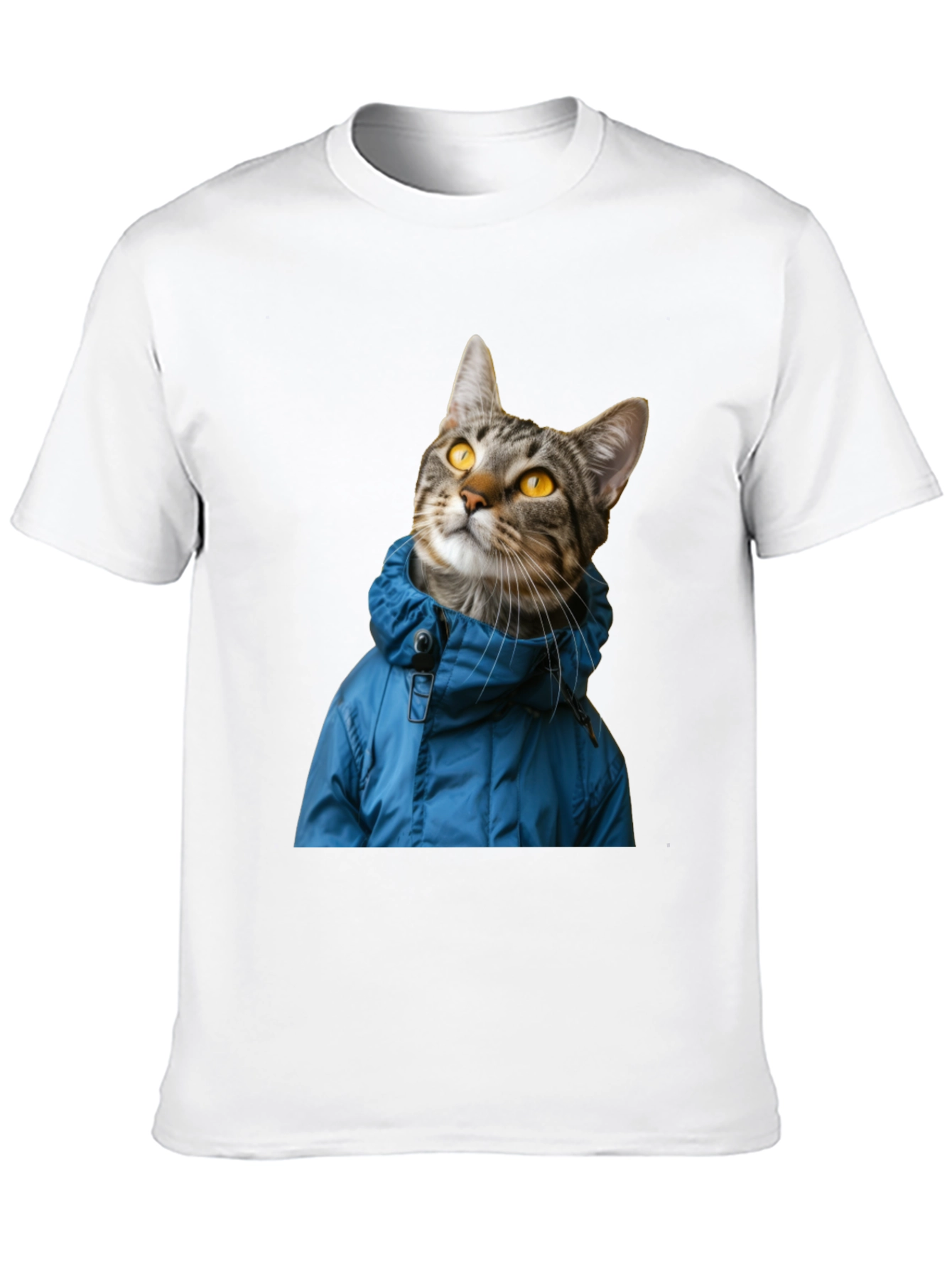 Cat in Blue Jacket Black T-Shirt