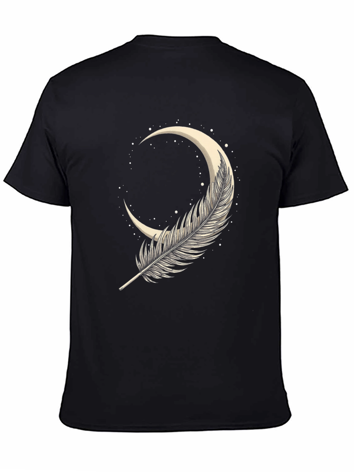 Feather Moon Graphic Tee - Soft Black Cotton