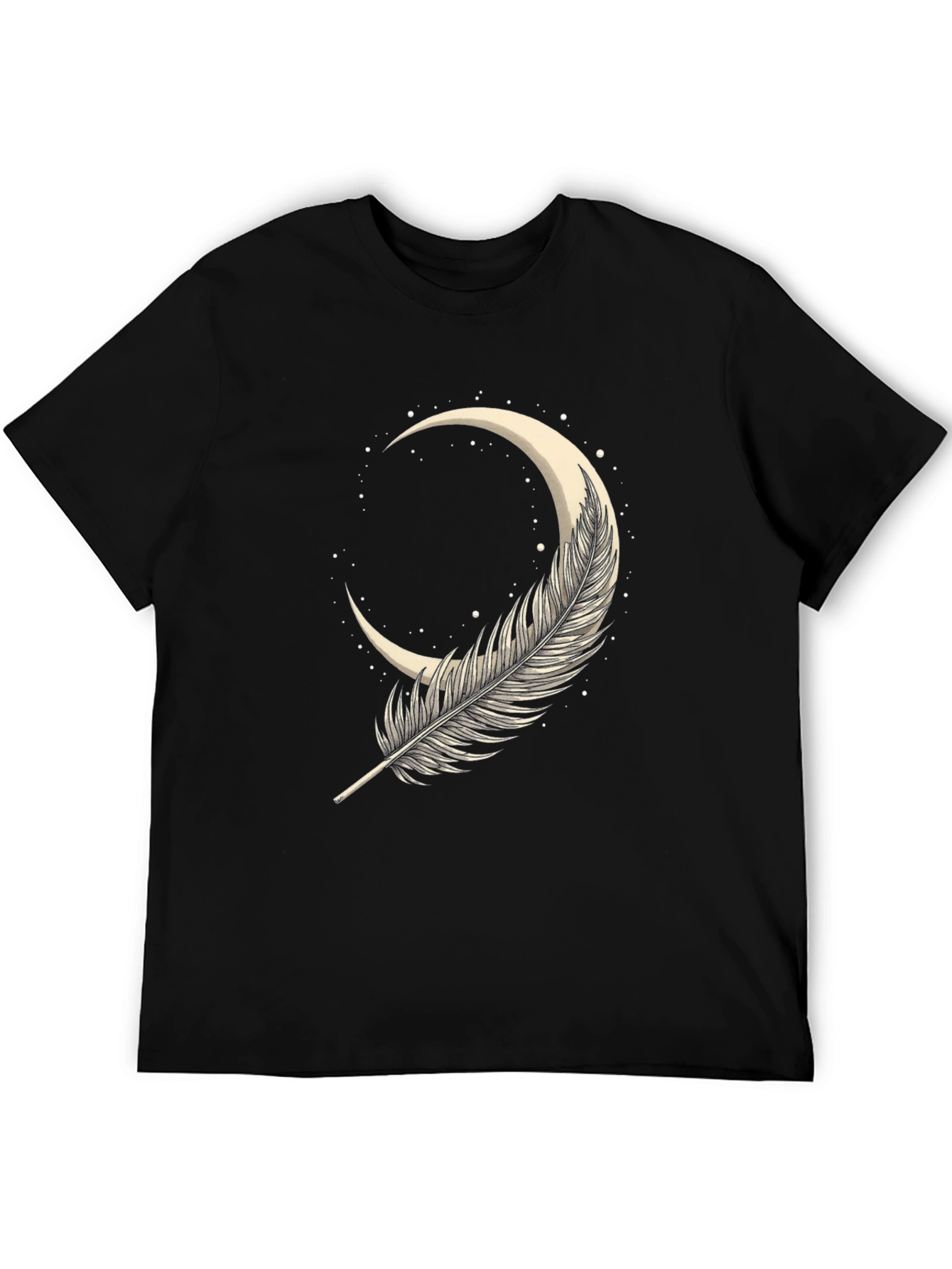 Feather Moon Graphic Tee - Soft Black Cotton