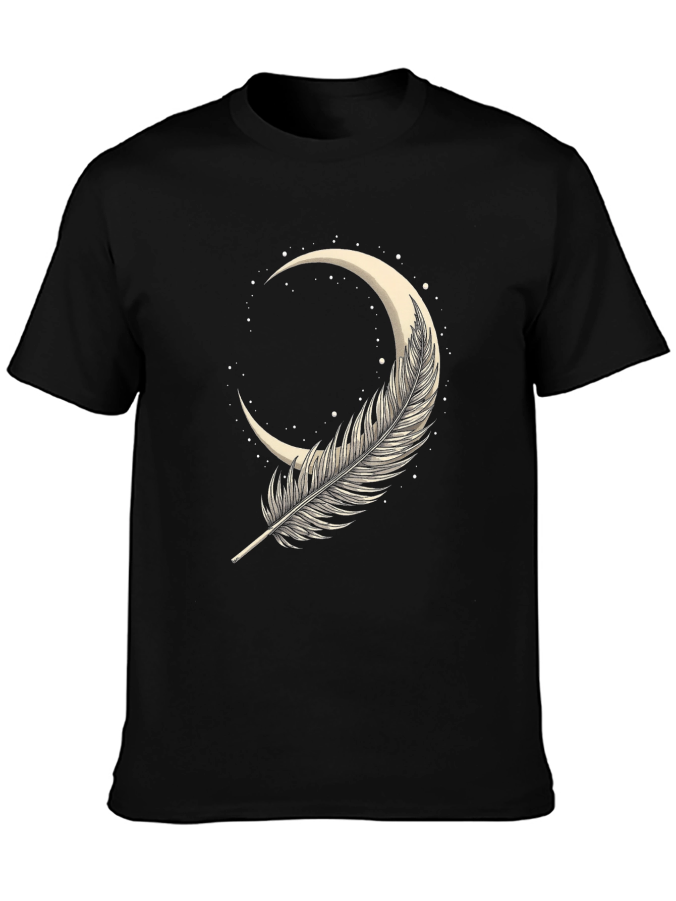 Feather Moon Graphic Tee - Soft Black Cotton