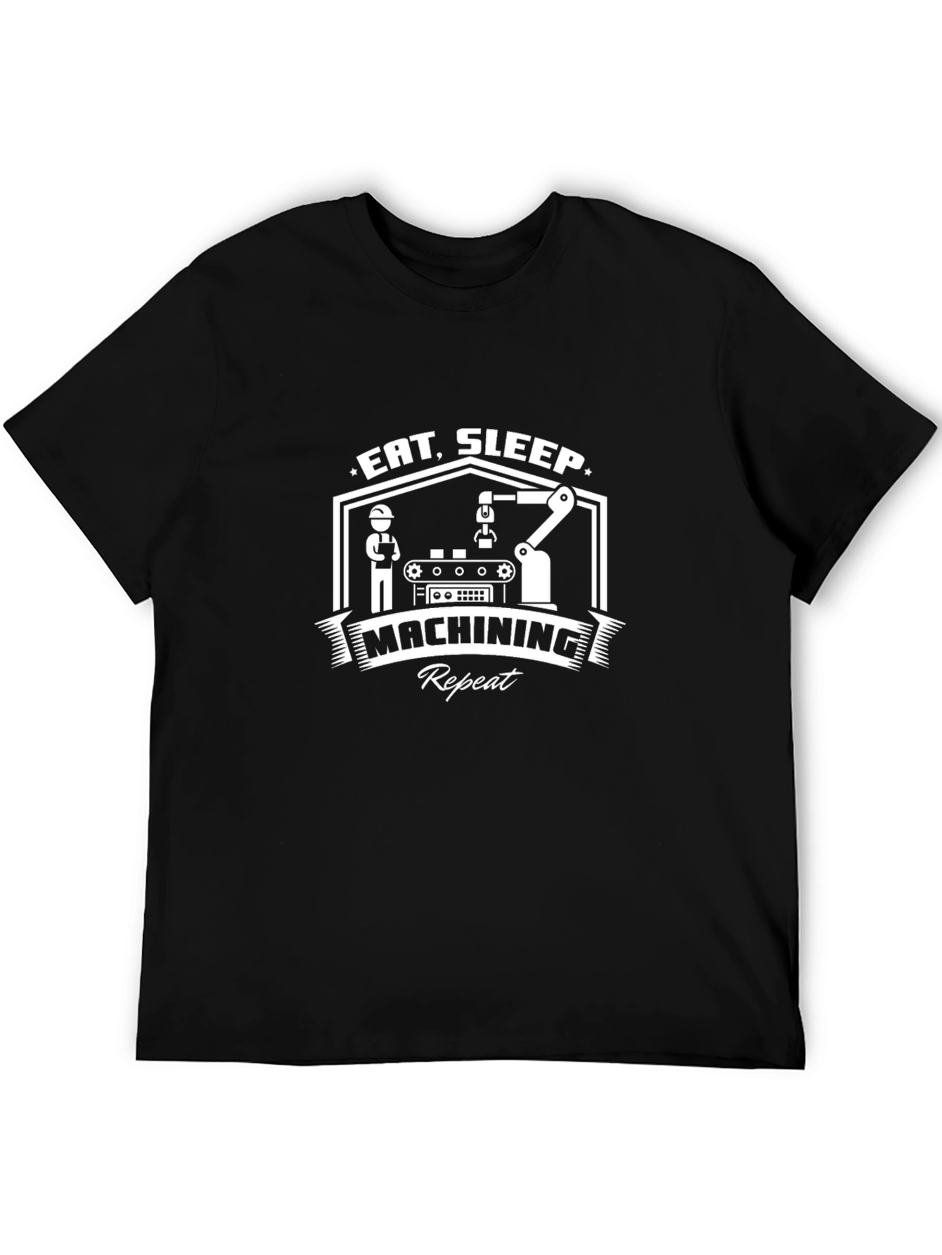 Eat Sleep Machining Repeat Black T-Shirt