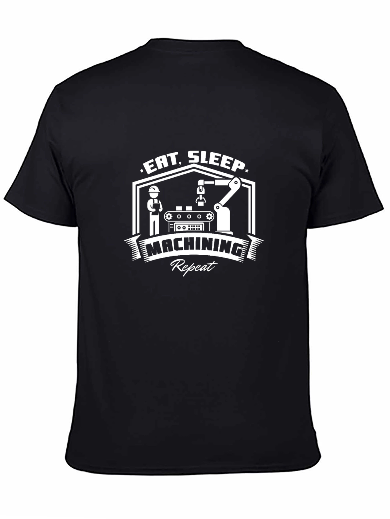 Eat Sleep Machining Repeat Black T-Shirt