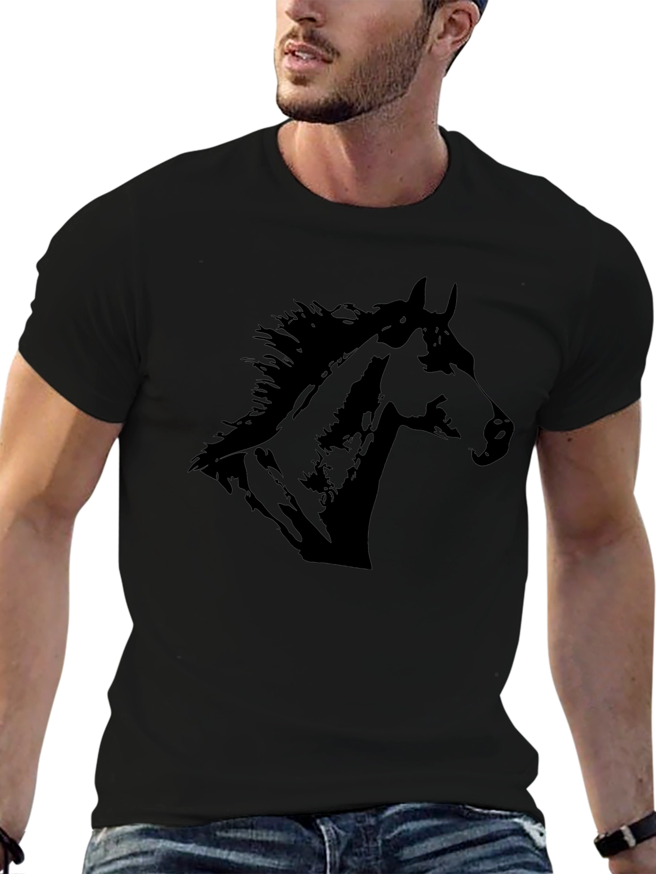Black Horse Graphic Tee | Stylish Mens T-Shirt