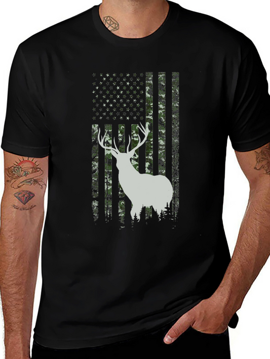 Deer Camo American Flag Mens T-Shirt