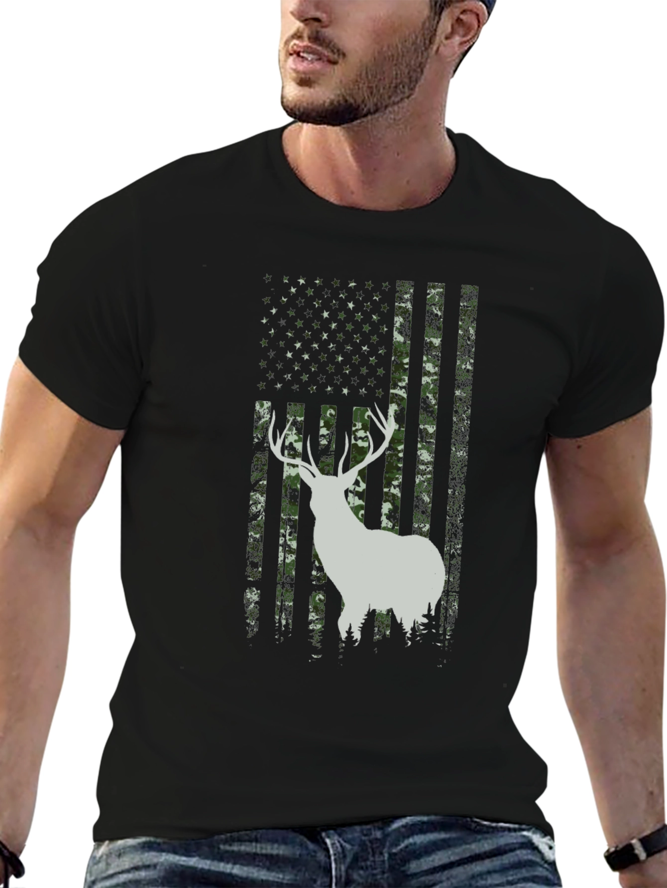 Deer Camo American Flag Mens T-Shirt
