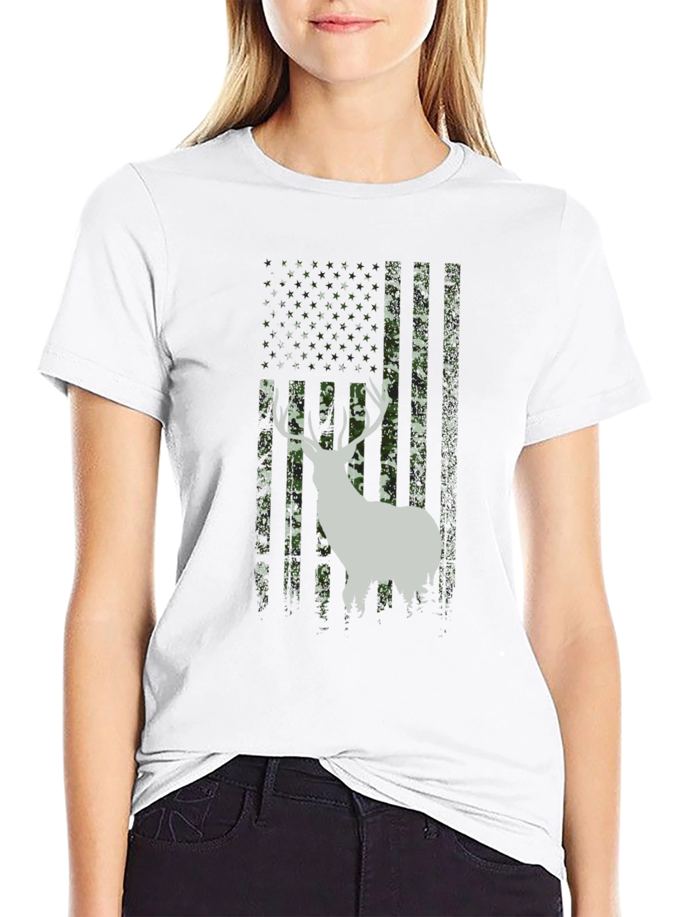 Deer Camo American Flag Mens T-Shirt