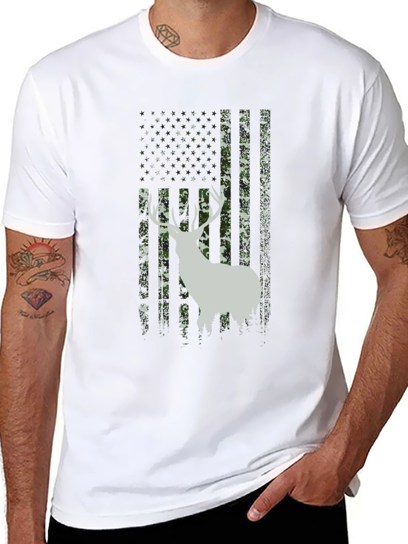 Deer Camo American Flag Mens T-Shirt