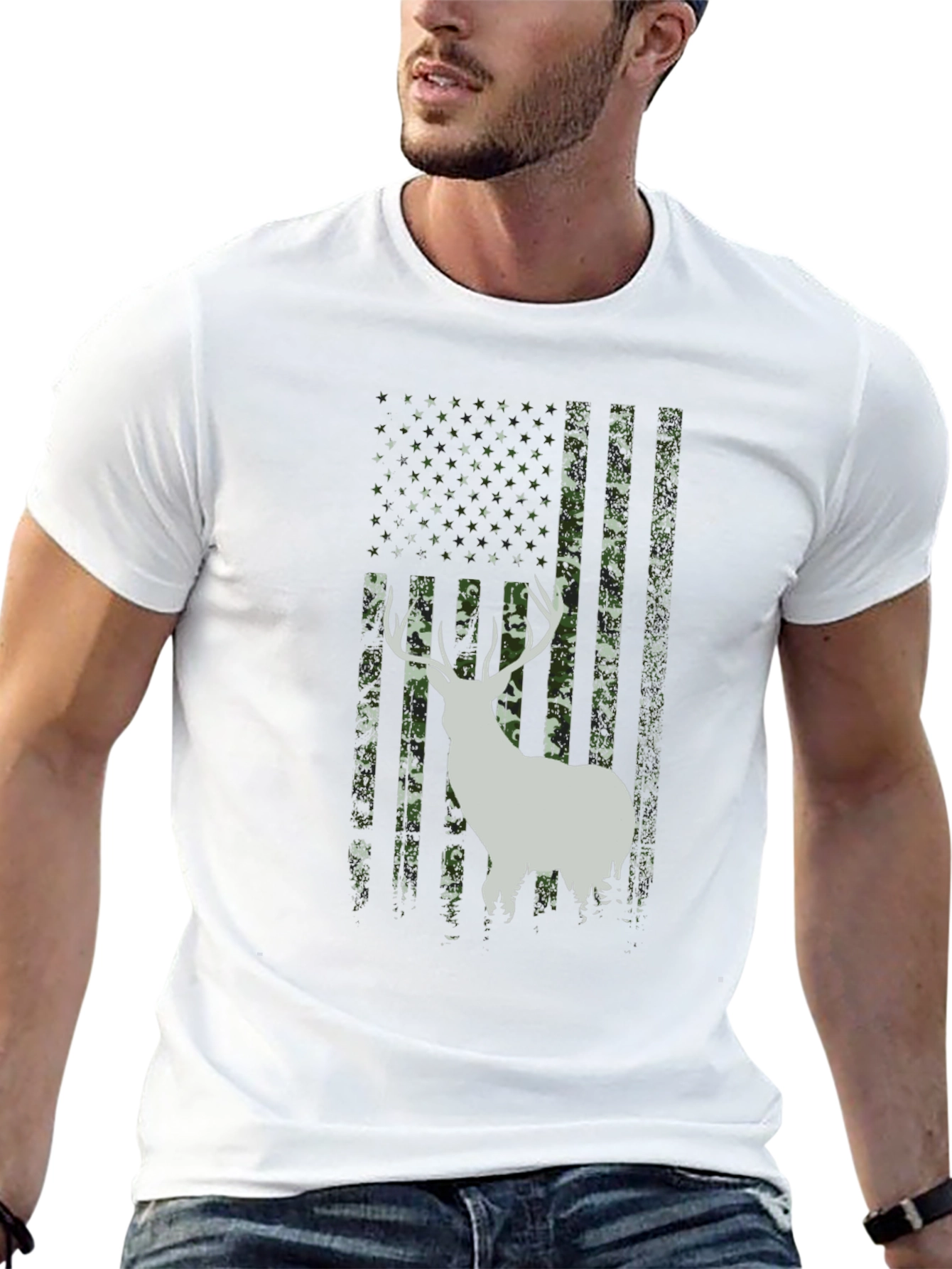 Deer Camo American Flag Mens T-Shirt
