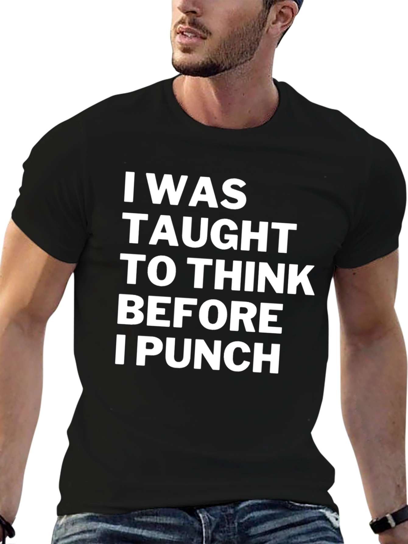 Think Before I Punch Black Graphic Tee